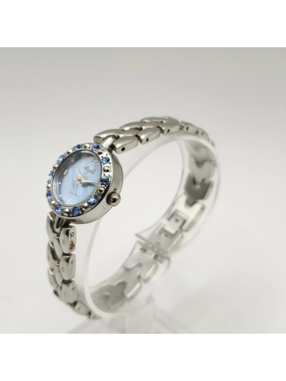 Anylu Quartz Blue Dial And Gem Bezel 21mm Womens Watch New Battery 7